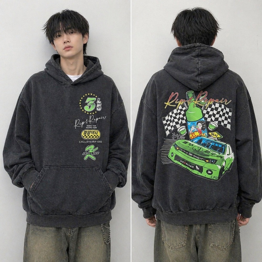 RIPNRPR Hoodie‎ Mens Large Black Pullover Graphic Rip & Repair Made USA Race Car